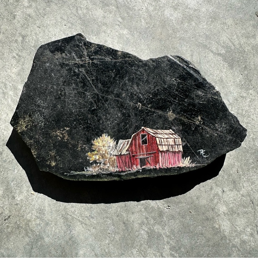 Vintage Painted Small Slab Stoneโ Slate Granite Barn Farmhouse Style Paperweight